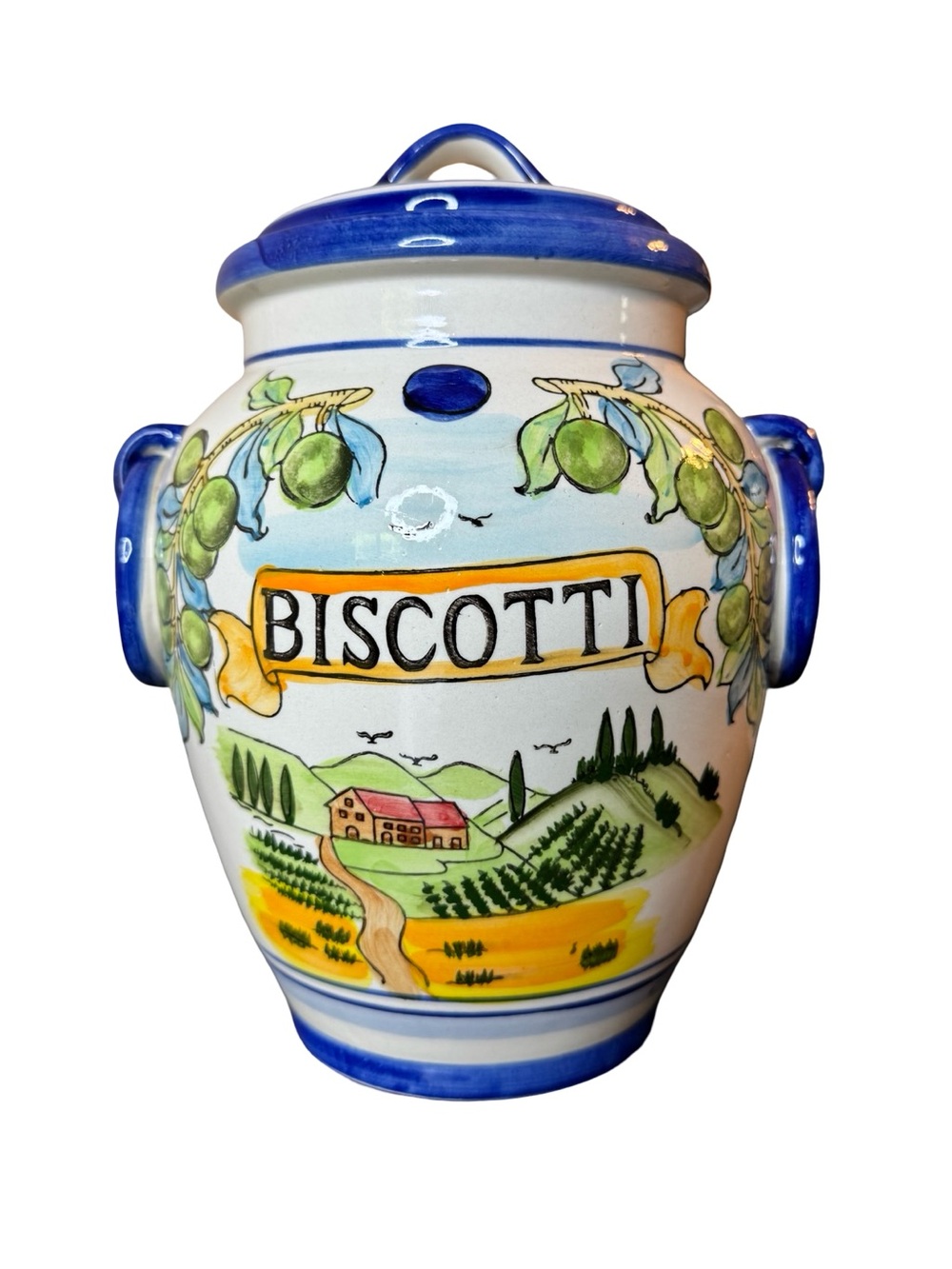 Vintage Hand Painted Biscotti Jar Glazed Ceramic